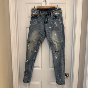 Like New Embellish David Skinny Moto Jeans Distressed Paint Splatter